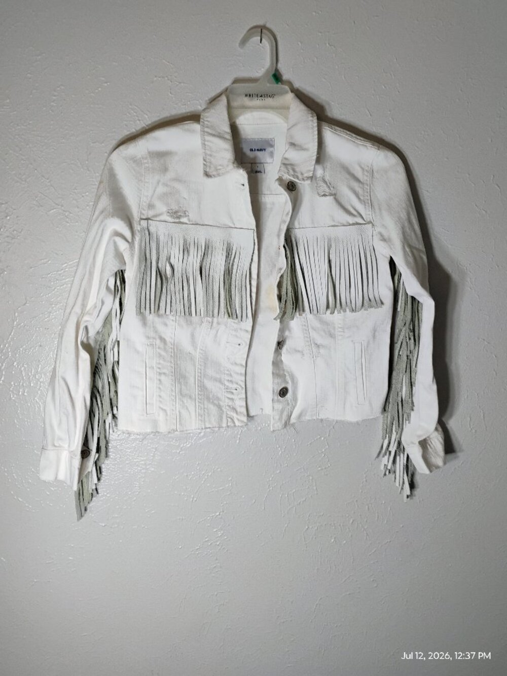 Old Navy Women's White Fringe Jacket – Size Small – 100% Cotton